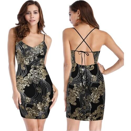 Feelycc Beautiful Sequin Glam Mini Dress Elegant Sequin Patchwork Bodycon Gold New Year Party Dress Chirstmas Outfits