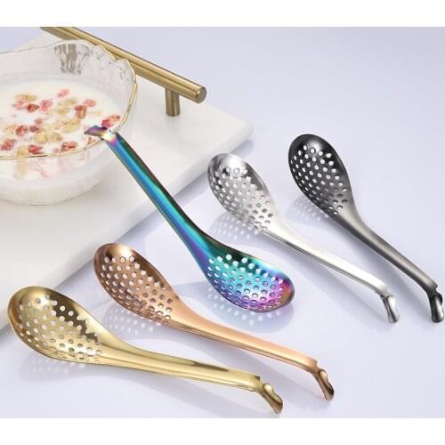 304 Stainless Steel Kitchen Spoon with Holes Acrylic Molecular Cuisine Caviar Builder Roe Sauce Strainer Cooking Spoon Gadgets