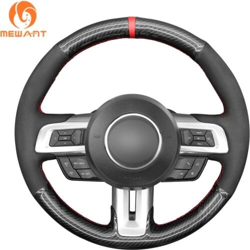 Black PU Carbon Fiber Suede Car Steering Wheel Cover For Ford Mustang 2015 2016 2017 2018 2019 2020