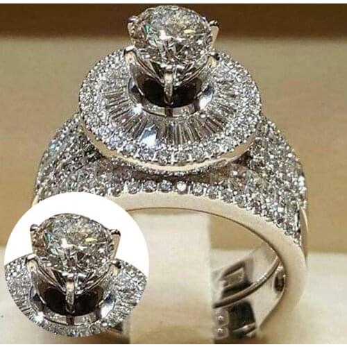 2Pcs/Set Fashion Women Cubic Zirconia Statement Engagement Finger Ring Jewelry