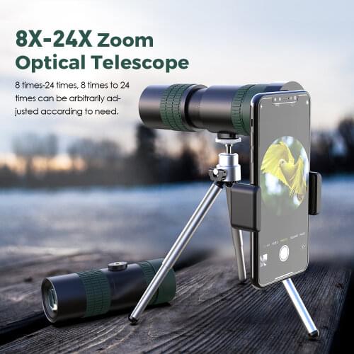 APEXEL 8-24x30 Super Zoom Monocular Telescope with telescope camera adapter Monocular Eyepiece Portable Telescope for Hunting