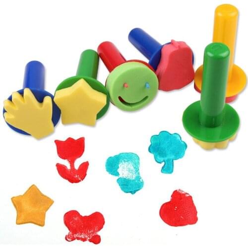 Kids Seal Stamps 6 Pcs DIY Sponge Paint Seal Brush Set Toy Goody Plastic Handle Drawing Educational Plant Seal Toys