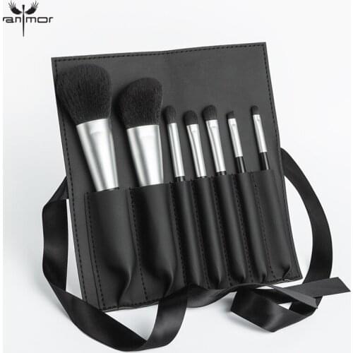 ANMOR 7Pcs Makeup Brushes Set Travel Make Up Brush Powder Blending foundation Eyeshadow Eyebrow Contour Tools With Cosmetic Bag