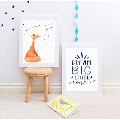 Nursery Prints Fox Constellation Art Canvas Painting Pictures Dream Quote Watercolor Print Nordic Poster Baby Boy Wall Art Decor