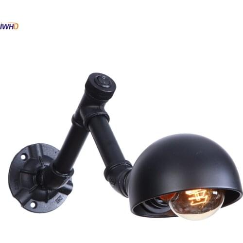 IWHD Antique Rustic Vintage Wall Lamp With Switch Black Water Pipe Lights Industrial Loft Decor Retro Wall Light Wandlamp LED