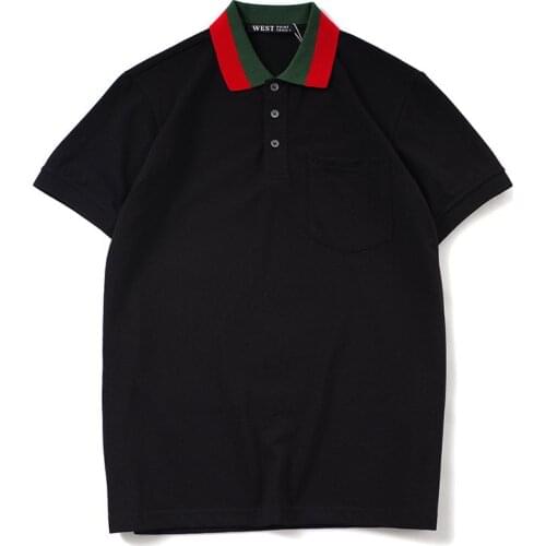 High New Novelty 2019 Embroidered Green Red stripe Collar Fashion Casual Polo Shirts Shirt Skateboard Cotton Polos Top Tee L25