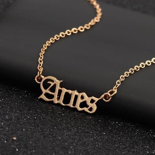 NIUYITID 2020 New Old English Zodiac Sign 12 Constellation Pendant Necklace for Women Letters Astrology Birthday Vintage Jewelry