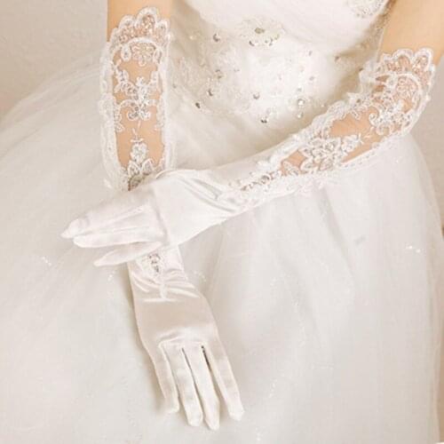 The New Bride Wedding Dress Dress Gloves Simple White With Large Prints Have Fingers Long Gloves 2021 New Model