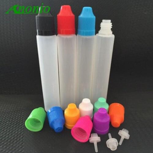 Wholesale 500pcs 30ml PE Pen Shape Bottle With Black Childproof Dropper Cap for E-liquid Oil Long Thin Tip 30ml Bottles 08A