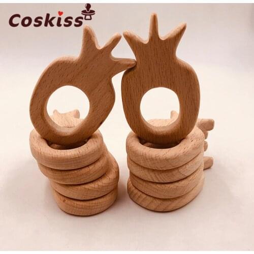 Organic Baby Teething Product Beech Wooden Pineapple Teether DIY Wood Pendent Eco-Friendly Safe Baby Teething Chew Toys