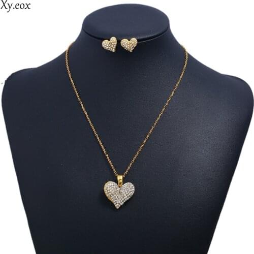 Heart-shaped Necklace Pendant Earring suit Made With Swarovski Crystal women Earring Three pieces jewellery suit