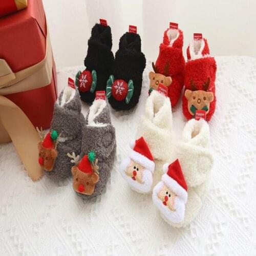 A Pair Cartoon Christmas Cotton Shoes Baby Warm Shoes Baby Shoes Soft Bottom Non-slip Toddler Shoes Baby Shoes