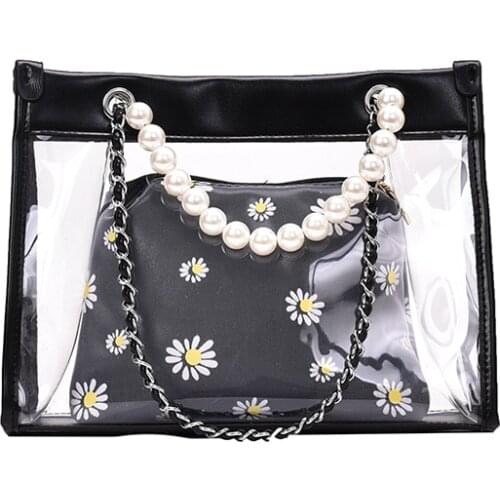 Pink Sugao jelly purse transparent bag women handbags pearl shoulder bag tote bags for women chain bag clear purse composite bag