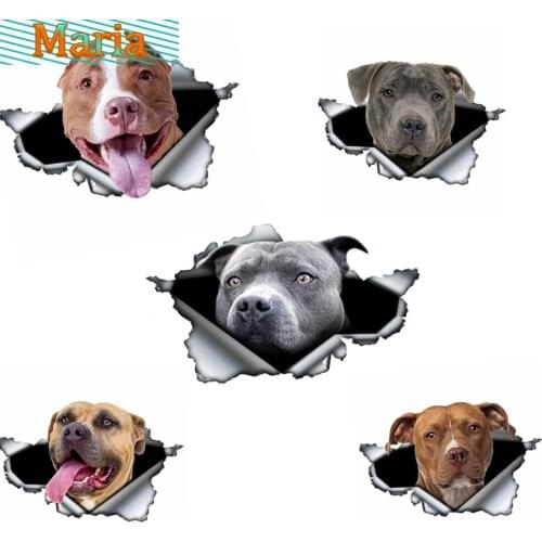 Torn Metal Decal Stickers Blue Pitbull Car Sticker Waterproof Car Styling Pet Car Decoration JDM JEEP KK Deco Meterial