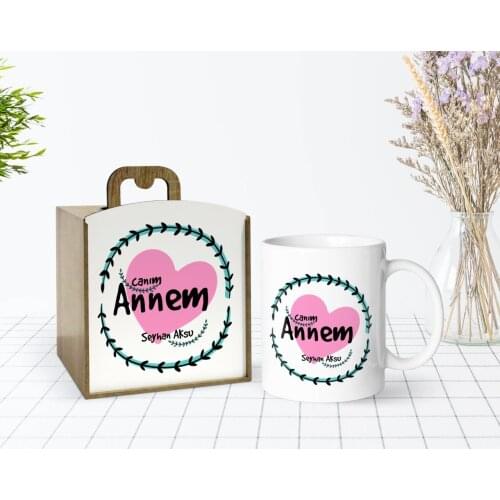 Tailor-made In Wooden Box Mother 'S Day Themed Dear Mom Design White Mug Bardak-10