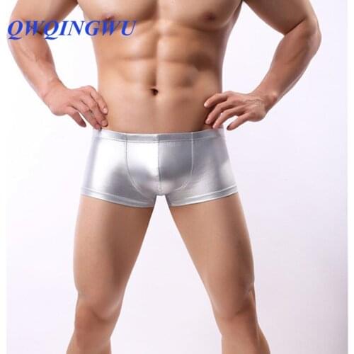 Sexy Male Underwear Mens Underwear Boxers Transparent PU Leather Underpants Man Boxer Shorts Sexy Men Underwear Boxer Shorts