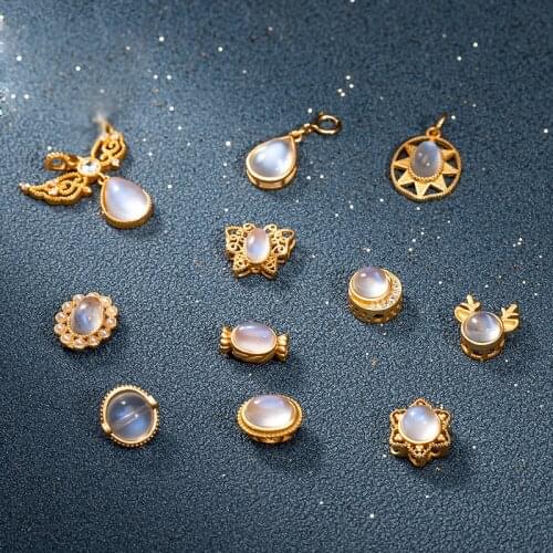 S925 Sterling Silver Plated 24K Golden-color Inlaid Natural Stones Labradorite Moonstone Jewelry Accessories for DIY Necklace