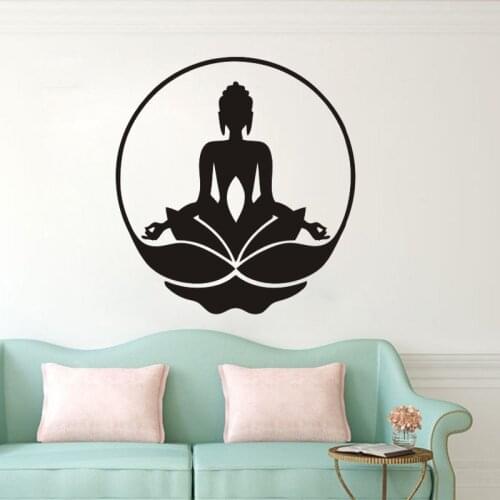 Buddha Pattern Wall Stickers Lotus Flower Silhouette Vinyl Wall Decal Yoga Studio Removable Window Bedroom Art Mural Decor SY349