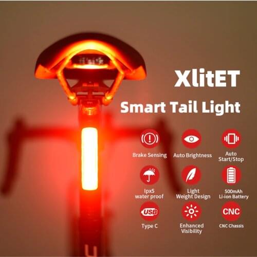 2020 XlitET Auto Start Stop Brake Sensing Flashlight For Bicycle Rear Light LED USB Charging Cycling Enfitnix XlIte100 Taillight
