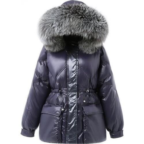Women Winter Coat 90% White Duck Down Windproof Jacket Real Fur Collar Hooded Thick Warm Outwear Casual Solid Female Clothing