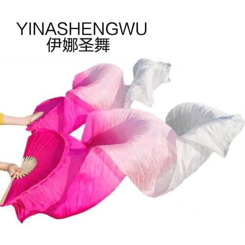 1 Pair Stage Performance 100% Silk Belly Dance Fans Gradient Colour Dance Accessories Belly Dancing Silk Fans rose+pink+white