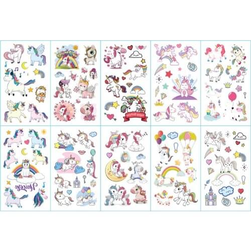 10pcs/lot Color Unicorn Tattoo Set Face Temporary Tattoo Child Tattoo Sticker Body Tatoo for Kids Cute Tattoo Children Tattoos