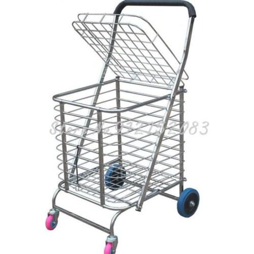 Stainless Steel Large Grocery Shopping Cart, Portable Trolley Cart, Foldable Trolley, Elderly Food Basket, Household Trailer