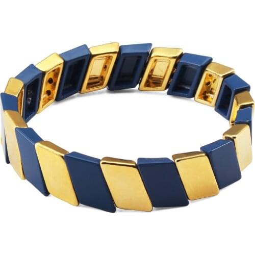 Beaded Bracelets Enamel Stretch Tile Bracelet for Party Women Stacking DIY Colorblock Bracelet Boho Metal Jewelry Wrist Candy