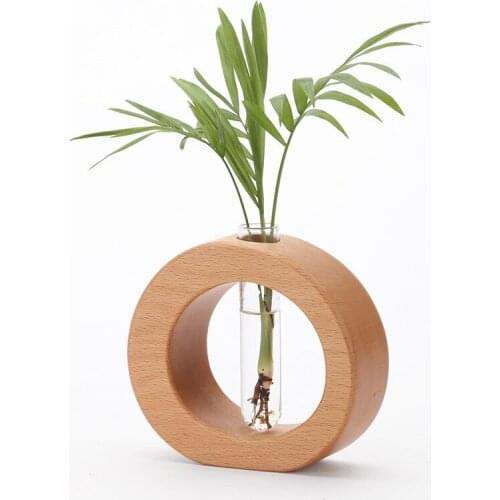 Wood Flower Vase Water Hydroponic Decoration Living Room Dried Flowers Home Office Desktop Decorations ins