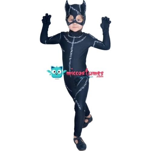 Super Hero Child Halloween Costume Cat Black Kids Cosplay Jumpsuit