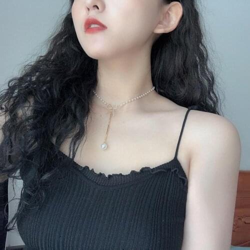 Elegant Simple Flash Zircon Pendant Clavicle Chain Necklace Fashion Sweet Elegant Bow Long Pendant Pearl Clavicle Chain Necklace