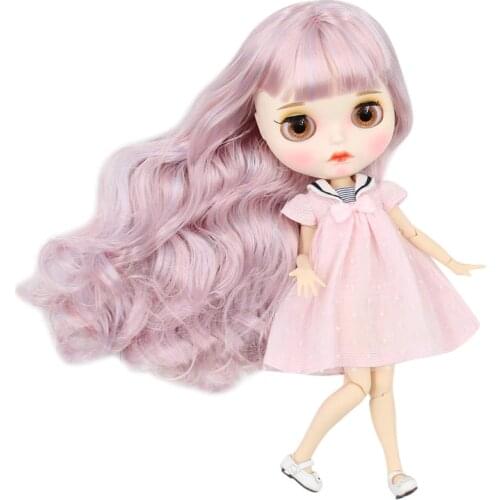 ICY DBS Blyth Doll white skin joint body New matte face pink and purple mixed color curls hair DIY sd gift toy