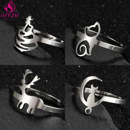 Fashionable Simple Moon Cat Ring Minimalist Golden Elk Adjustable Ring For Men Women Engagement Jewelry Cool Things Christmas