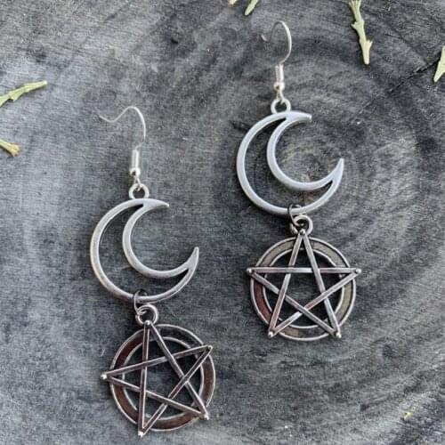 Moon Pentacle Earrings Fashion Goth Witch Jewelry Women Gift 2021New Delicate Beautiful Crescent Wholesale Statement Creative
