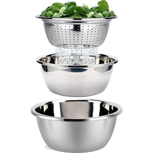 Mixing Bowl Set and Colander Salad Bowl Stainless Steel Anti-Kitchen Stacking Bowl Set Non-Stick Food Preparation Bowl
