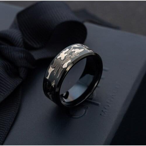 National Titanium Steel Black Military Uniform Mens Ring Mens Punk Camouflage Ring Armed Gothic Camouflage Mens Jewelry