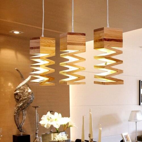 Nordic LED Line Shape Vintage loft Oak Wood pendant light Retro lamp 9W E27 110/220V 120cm Cord Hanging light fixture