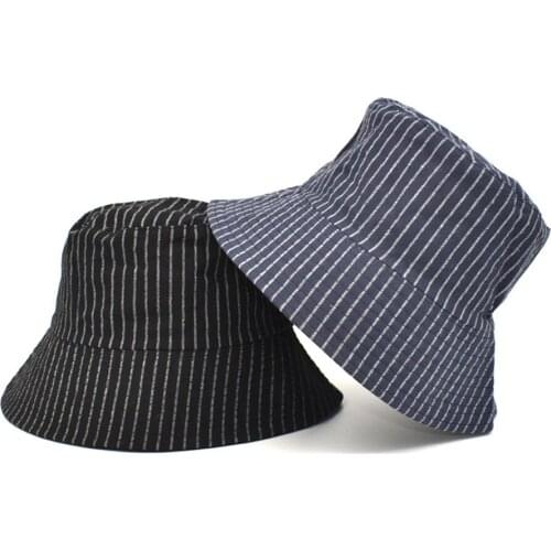 New Fashion Striped Print Bucket Hats Hiking Fishing Outdoor Protection Cotton Unisex Fisherman Caps For Women Men Panama Gorras