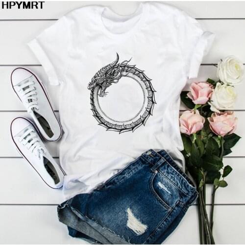 New Summer Women T-shirt Retro dragon Printed Tshirts Casual Tops Tee Harajuku Vintage Graphics White t shirt Female Clothing