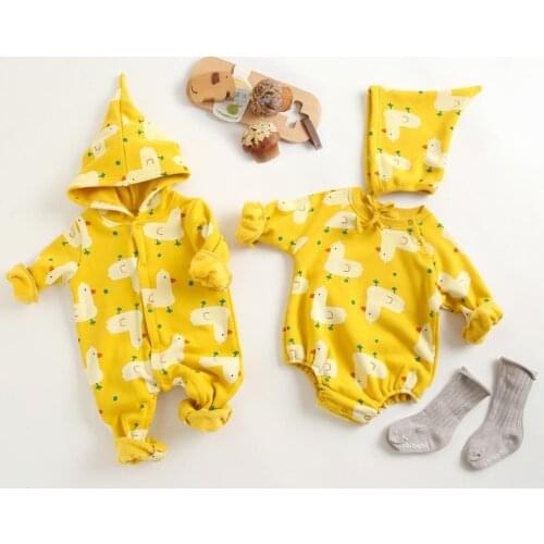 Baby boy clothes autumn and winter new newborn clothes cartoon baby one-piece 100% cotton thick warm baby girl clothes