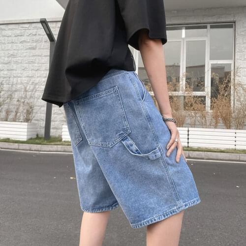 Washed Jeans Summer Trend Hiphop Retro Straight Wide-leg Pants Thin Five-point Denim Pants Mens Casual Loose Streetwear Shorts