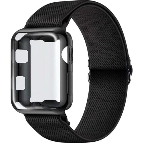 Solo Loop Strap with Screen Protector Case for Apple Watch Band 44mm 40mm 42mm 38mm Sport Nylon Elastics for iWatch 6/5/4/3/2 SE