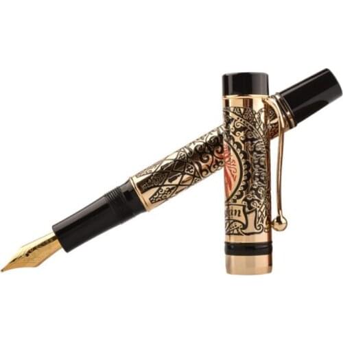 Fuliwen Metal Fountain Pen Lacquered Black & Gold Plate Novelty Patterns M Nib Office & School Supplies Gift Pen