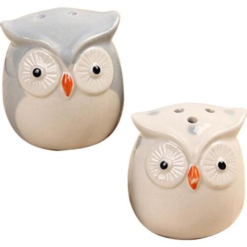 2Pcs Owl Fish Spice Shaker Seasoning Container Set Cute Ceramic Starfish Shell Spice Container Kitchen Gadget Spices Container