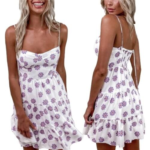 Spaghetti Strap Sexy Summer Floral Print Dress Women Off Shoulder Strapless Backless A-line Mini Dress Clubwear Party Dress