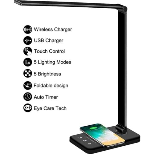 LED Desk Lamp High Lumen With Wireless Charger USB Eye-Protection Table Lamp Aluminum Alloy Foldable Reading Dimmable Night Lamp