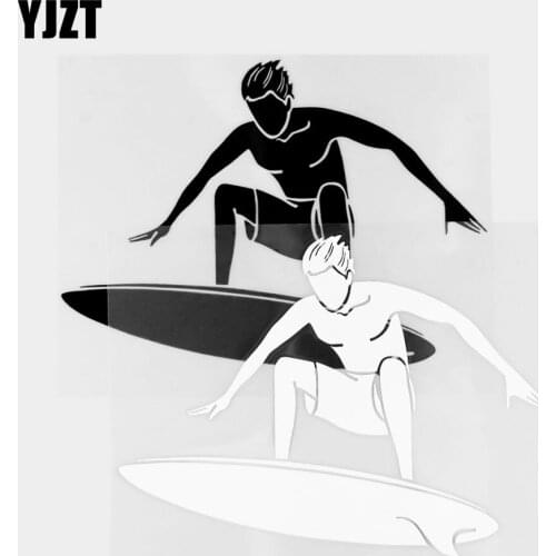 YJZT 18.4×13.7CM Surfing Man Vinyl Decal Car Sticker Body Door And Window Decoration Black/Silver 20A-0376