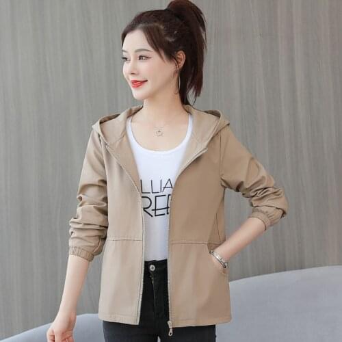 Women Jacket 2021 New Autumn Windbreaker Female Long Sleeve Basic Coat Casual Hooded Short Jackets Outwear Plus Size 3XL