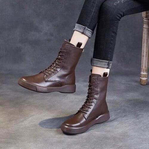 Withered england retro high street fashion cowhide soft zippers High top Martin boots women shoes woman botas mujer shoes women