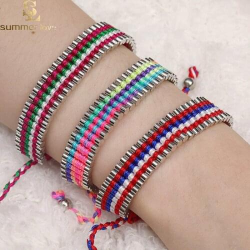 Trendy Braided Woven Bracelets Adjustable Cylindrical Alloy Colorful Rope Friendship Bracelets for Women Designer Luxury Jewelry